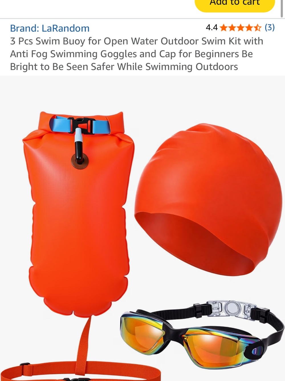 Kids Swim Safety Kit - Orange Swim Buoy, Cap & Goggles